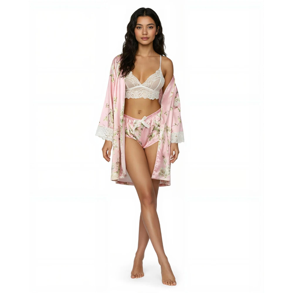 Les Secrets de Léa – Pyjama satin dentelle avec kimono Laly - LSDLBoutique