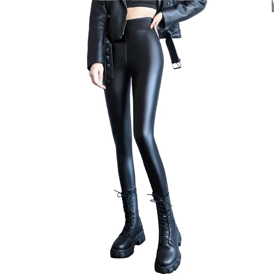 Leggings PU Cuir Doublé Polaire Noir Taille Haute - LSDLBoutique