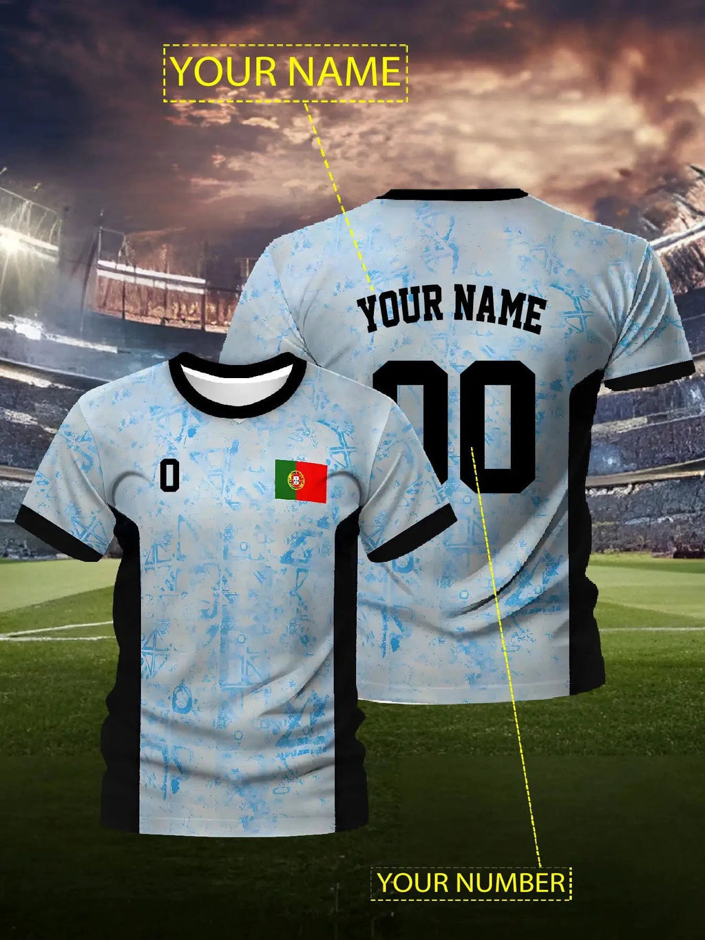 Maillot Foot Personalise Nom Numéro Bleu Noir