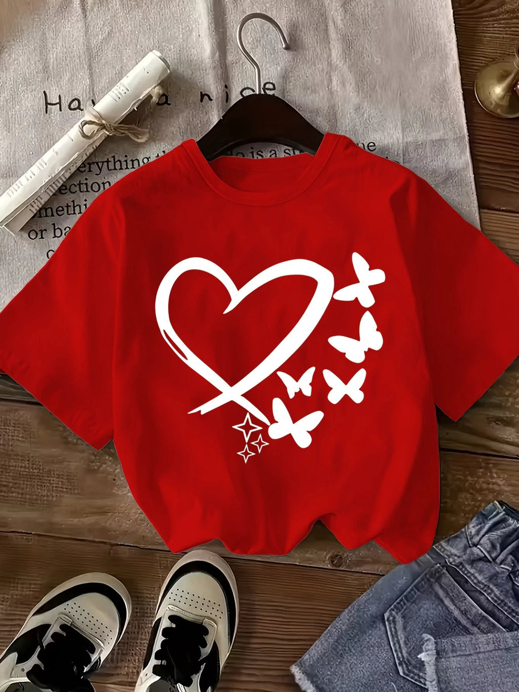 Lot de 3 T Shirts Fille Coeur Imprimé Léopard Noir Rose Blanc