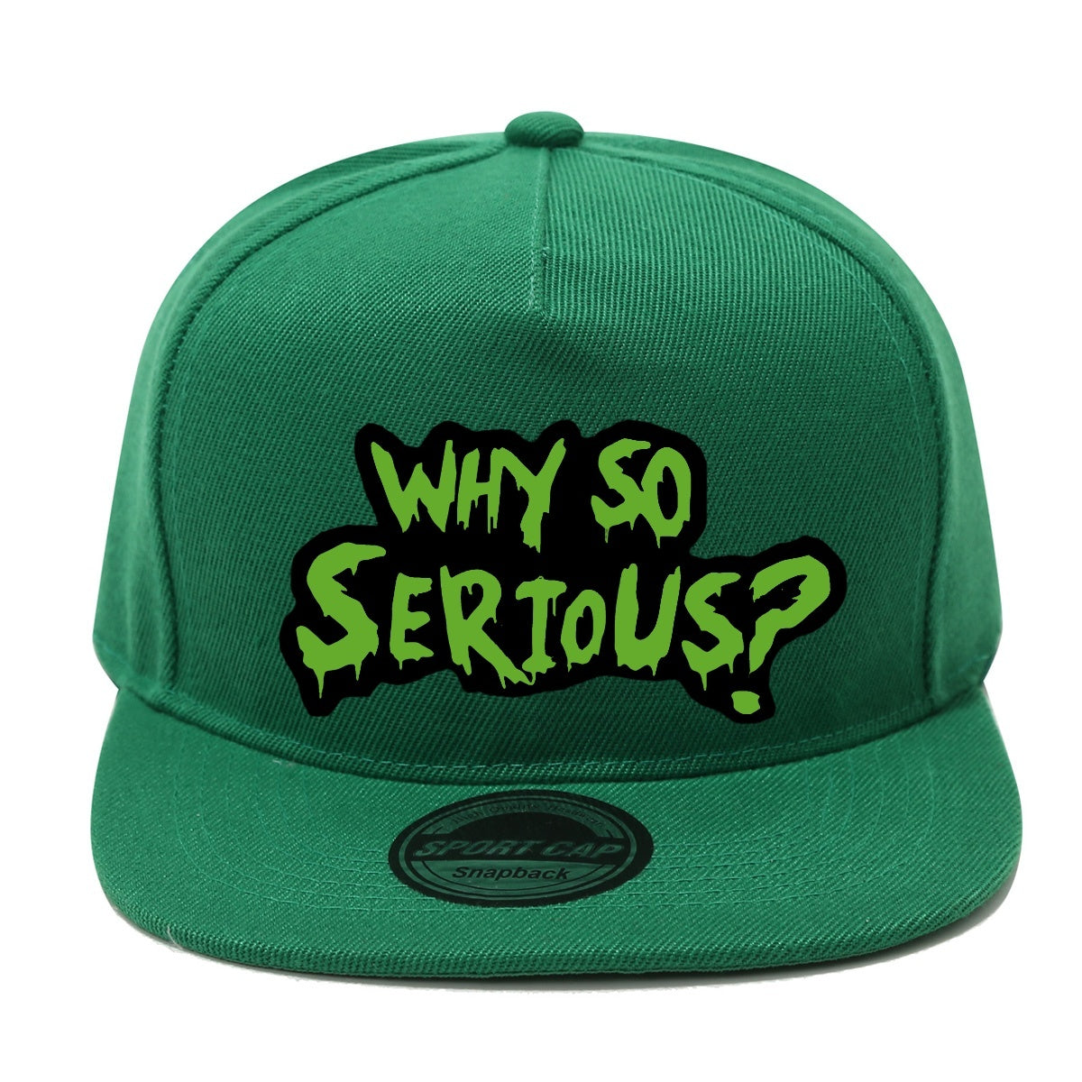 Casquette Streetwear Why So Serious Noire et Verte Snapback Unisexe Polyester Léger Dos en Maille Respirante by LSDLBoutique.ch