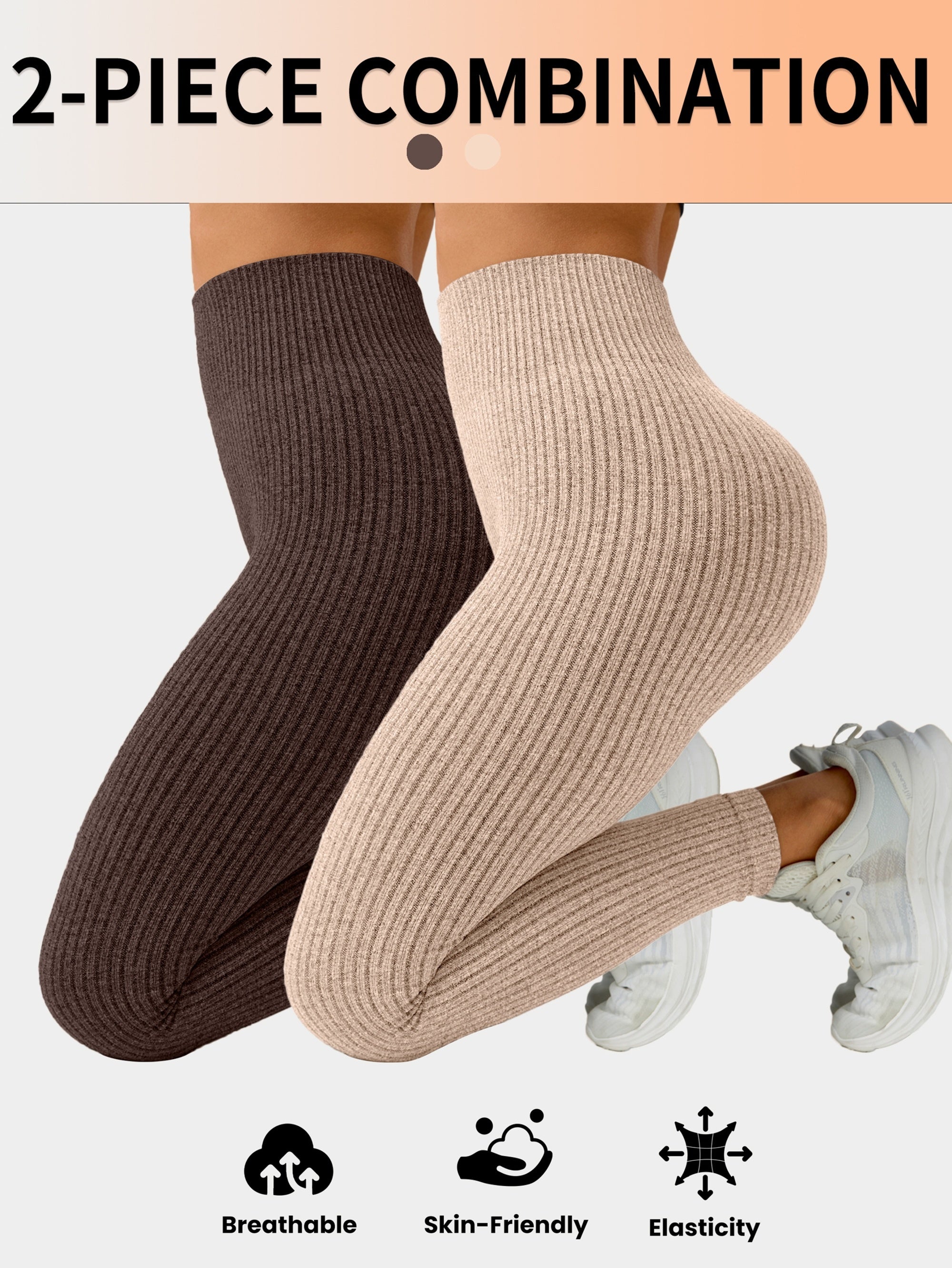 Lot De 2 Leggings Femme Taille Haute Côtelés Confort Stretch Respirants Idéal Yoga Et Fitness by LSDLBoutique.ch