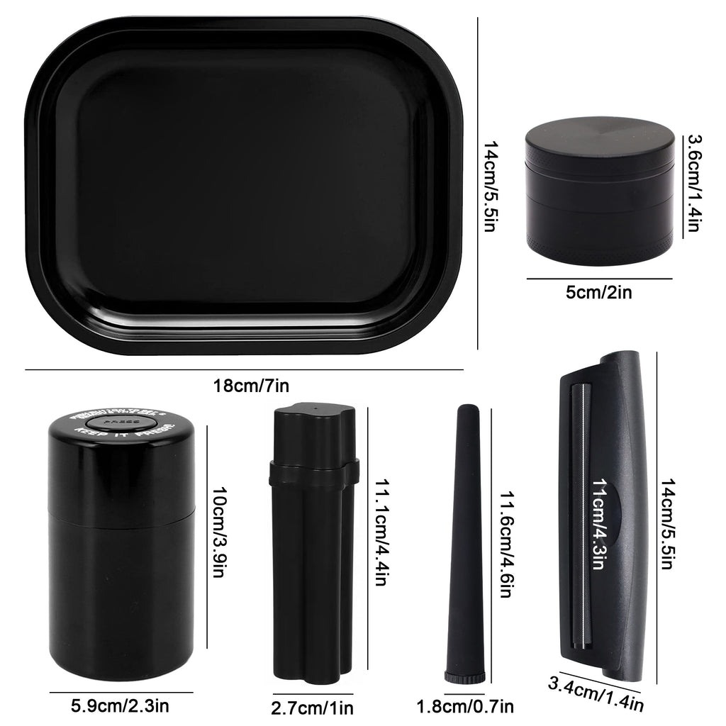 Set Fumeur Noir 7pcs : Grinder 50mm, Plateau, Pipe, Rouleur Cadeau by LSDLBoutique.ch