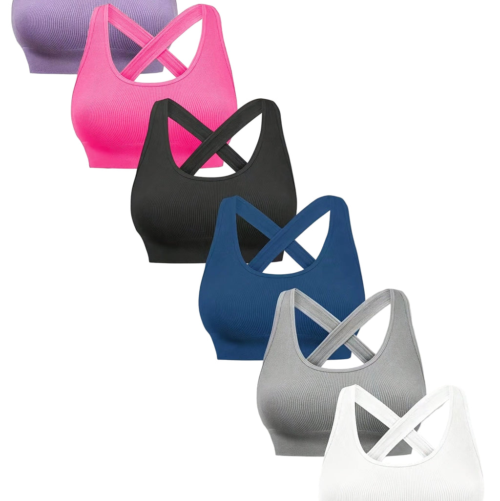 Lot De 6 Brassières De Sport Femme Dos Croisé Bretelles Réglables Maintien Confort Pour Yoga Pilates Course Détente by LSDLBoutique.ch