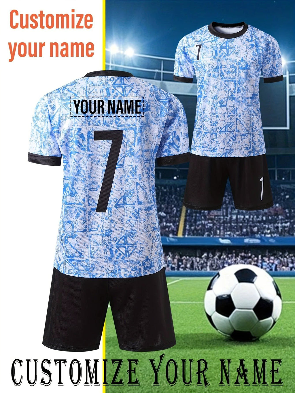 Maillot Football Shorts Personnalisable Enfant Bleu Léger