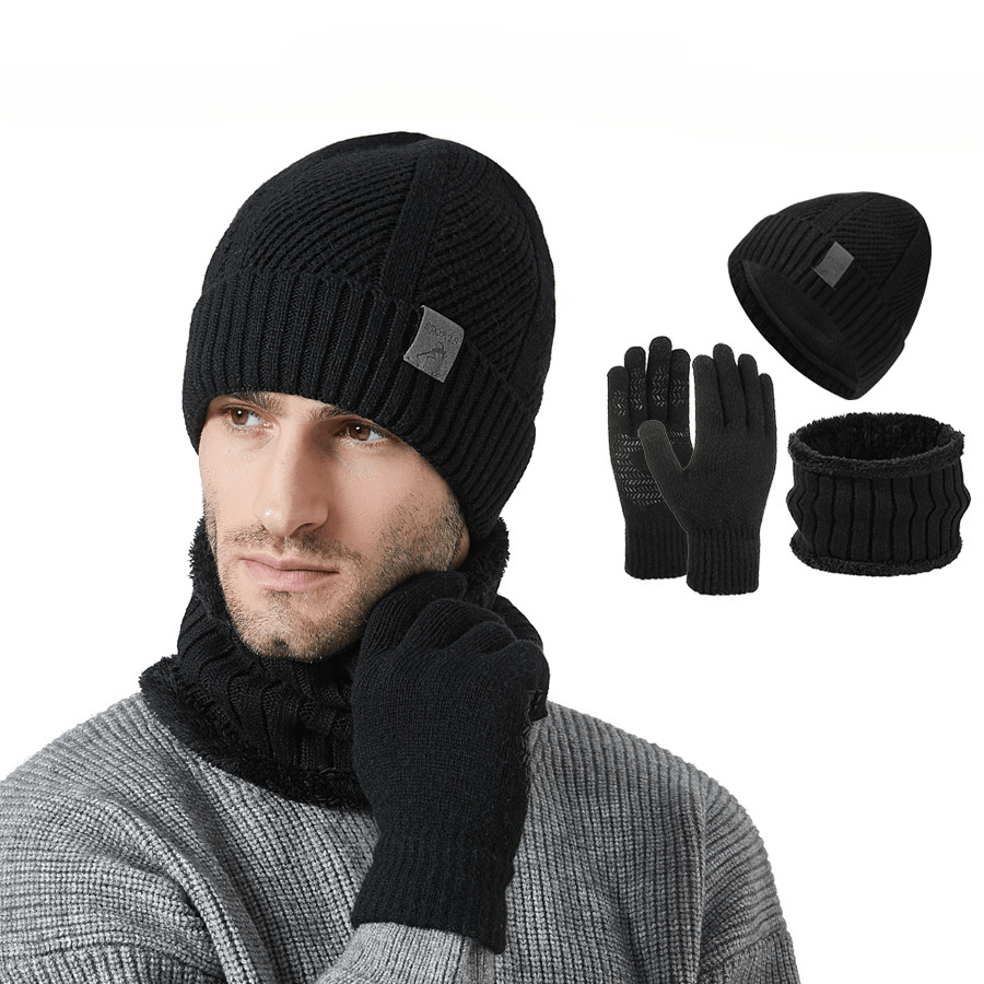 Ensemble Hiver Homme 3 Pièces Bonnet Écharpe Gants Tactiles Mélange Laine Acrylique Confortable Compatible Écran Tactile by LSDLBoutique.ch