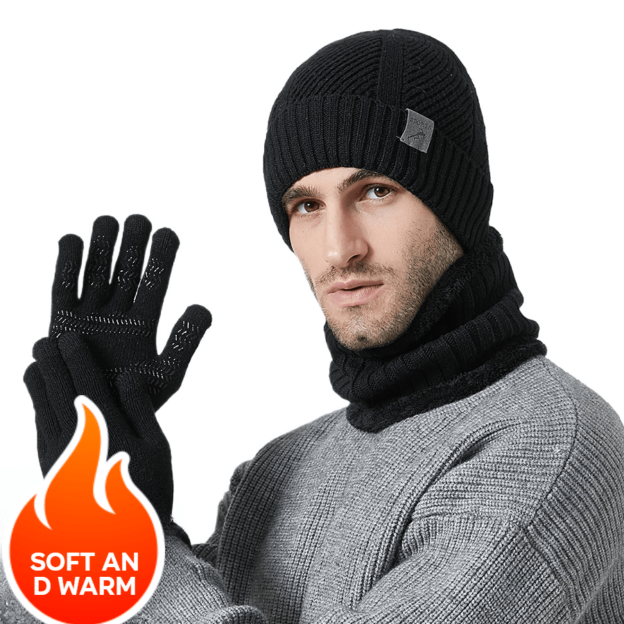 Ensemble Hiver Homme 3 Pièces Bonnet Écharpe Gants Tactiles Mélange Laine Acrylique Confortable Compatible Écran Tactile by LSDLBoutique.ch