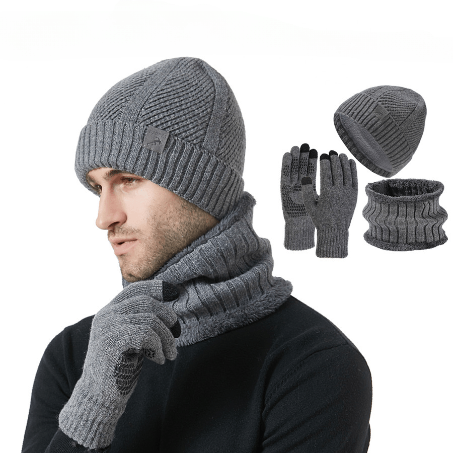 Ensemble Hiver Homme 3 Pièces Bonnet Écharpe Gants Tactiles Mélange Laine Acrylique Confortable Compatible Écran Tactile by LSDLBoutique.ch