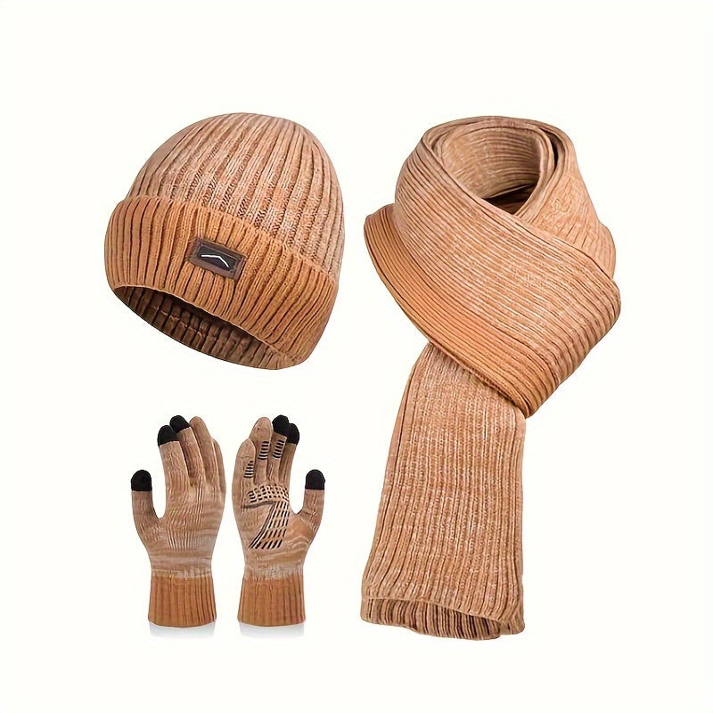 Ensemble Bonnet Écharpe Gants Homme Hiver Tricotés Trois Pièces Confort Élégant by LSDLBoutique.ch