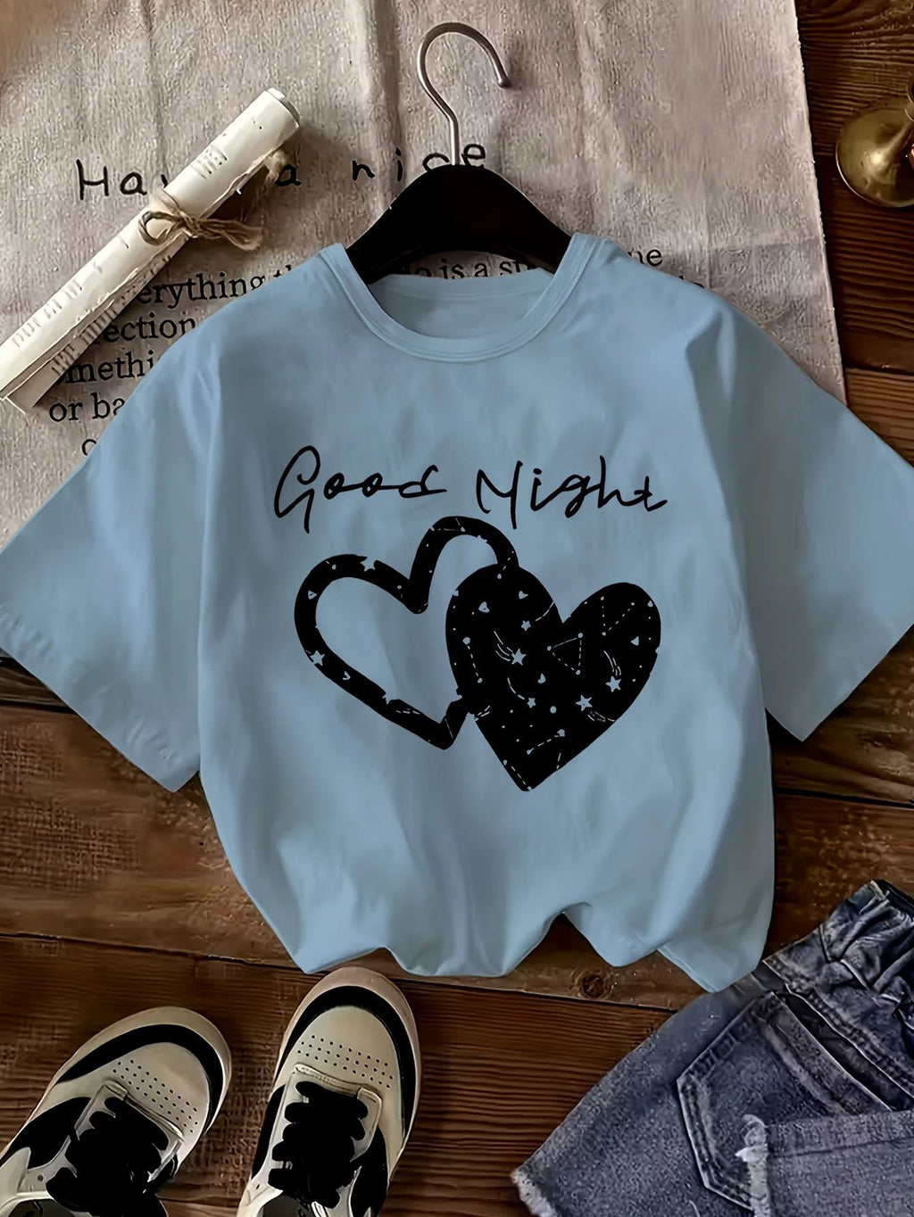 Lot de 3 T Shirts Fille Coeur Imprimé Léopard Noir Rose Blanc