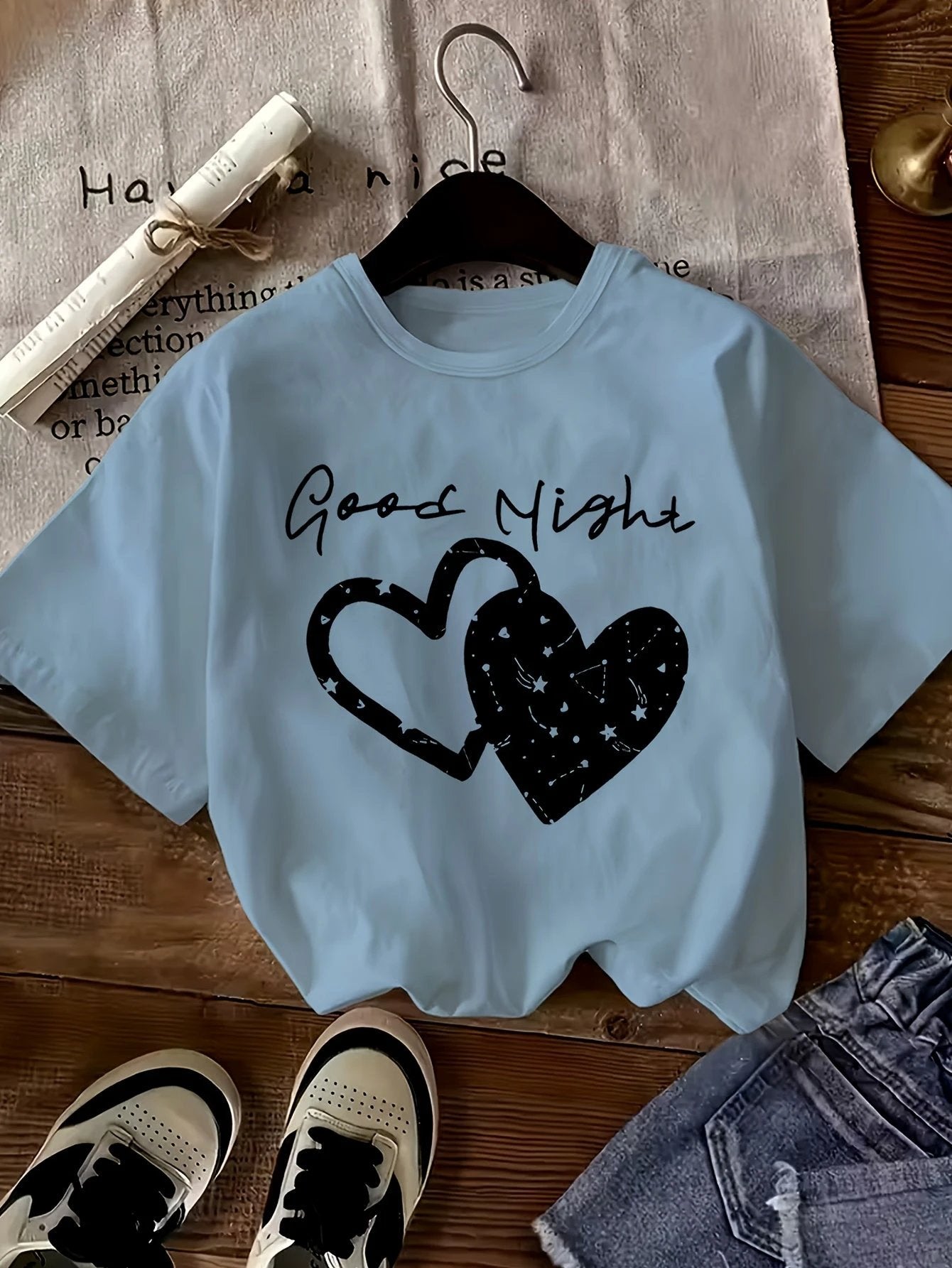 Lot de 3 T Shirts Fille Coeur Imprimé Léopard Noir Rose Blanc