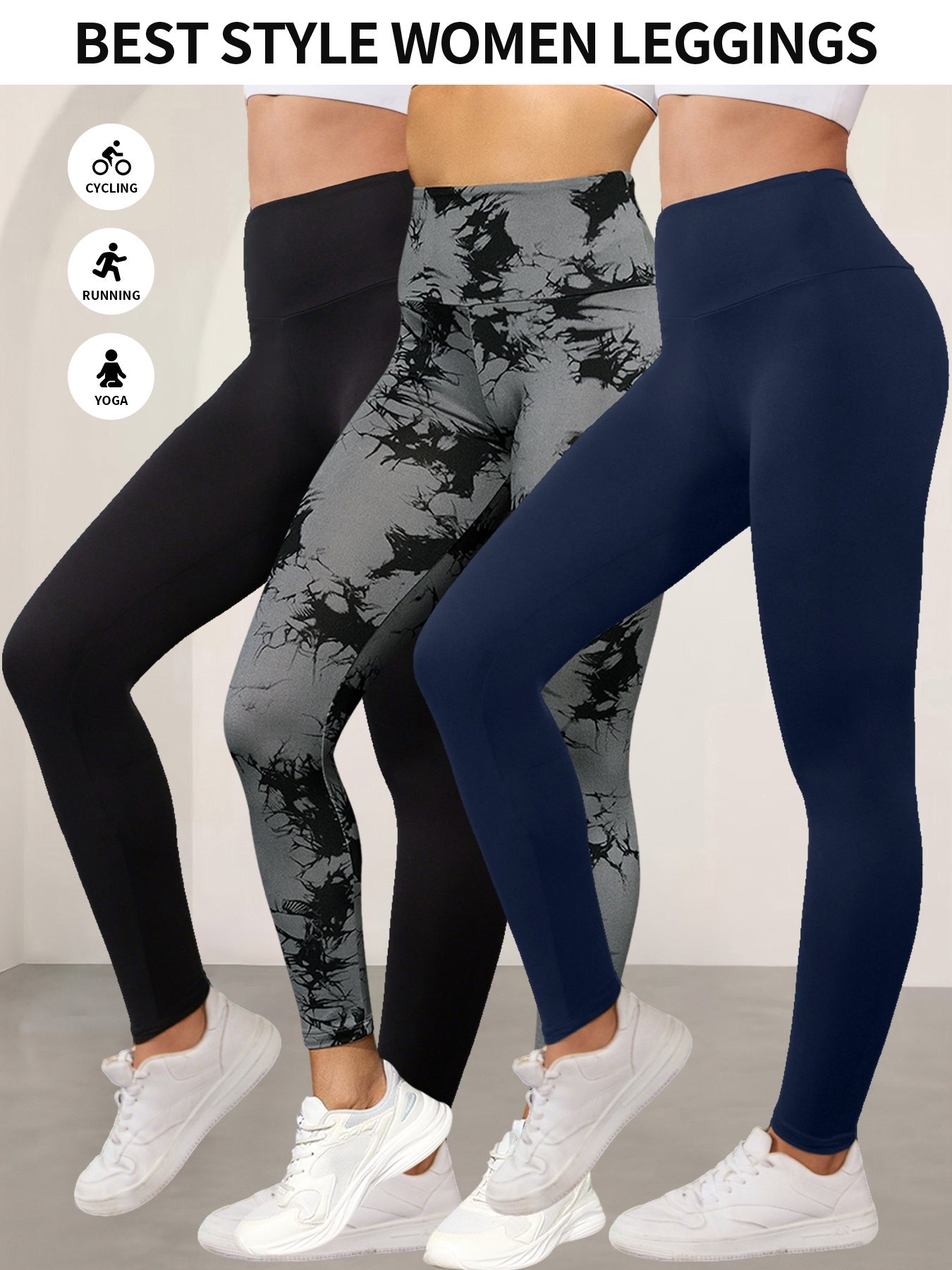 Lot De 3 Leggings Femme Taille Haute Opaques Avec Stretch Contrôle Du Ventre Et Ceinture Antidérapante by LSDLBoutique.ch