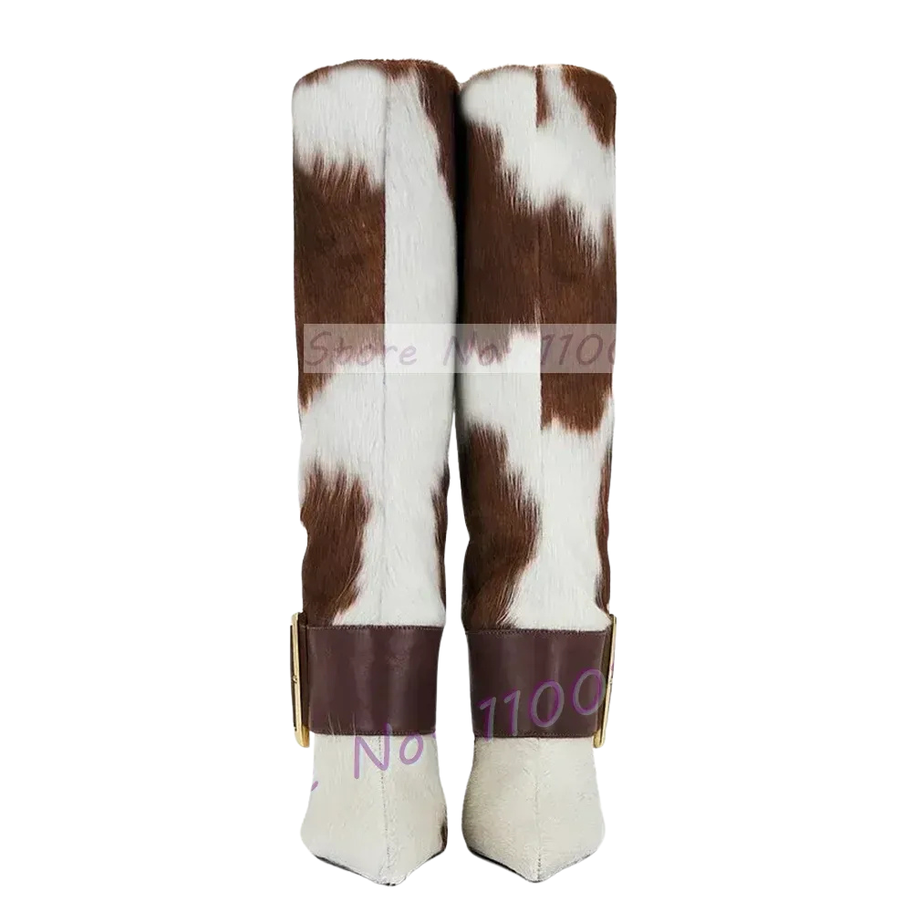 Bottes Hautes Crin De Cheval Marron Et Blanc Boucle Métal