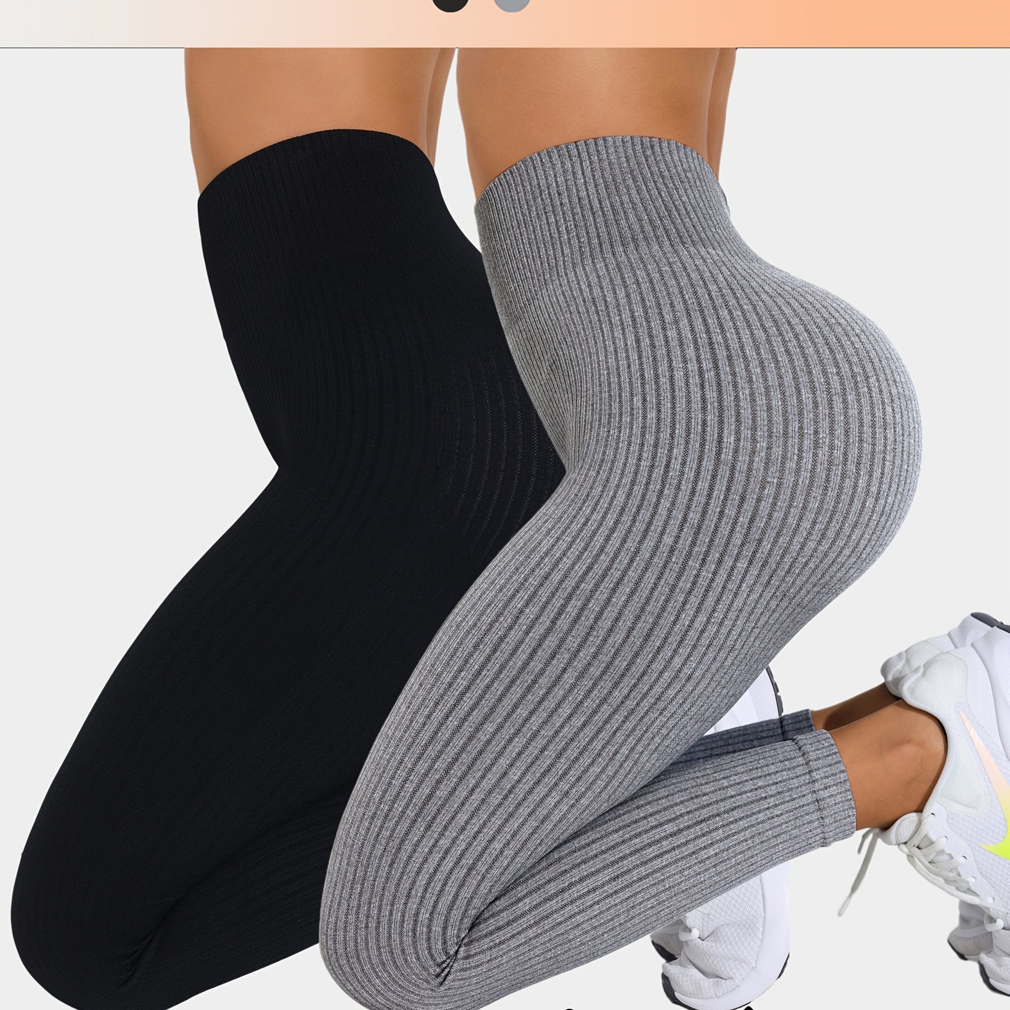 Lot De 2 Leggings Femme Taille Haute Côtelés Confort Stretch Respirants Idéal Yoga Et Fitness by LSDLBoutique.ch