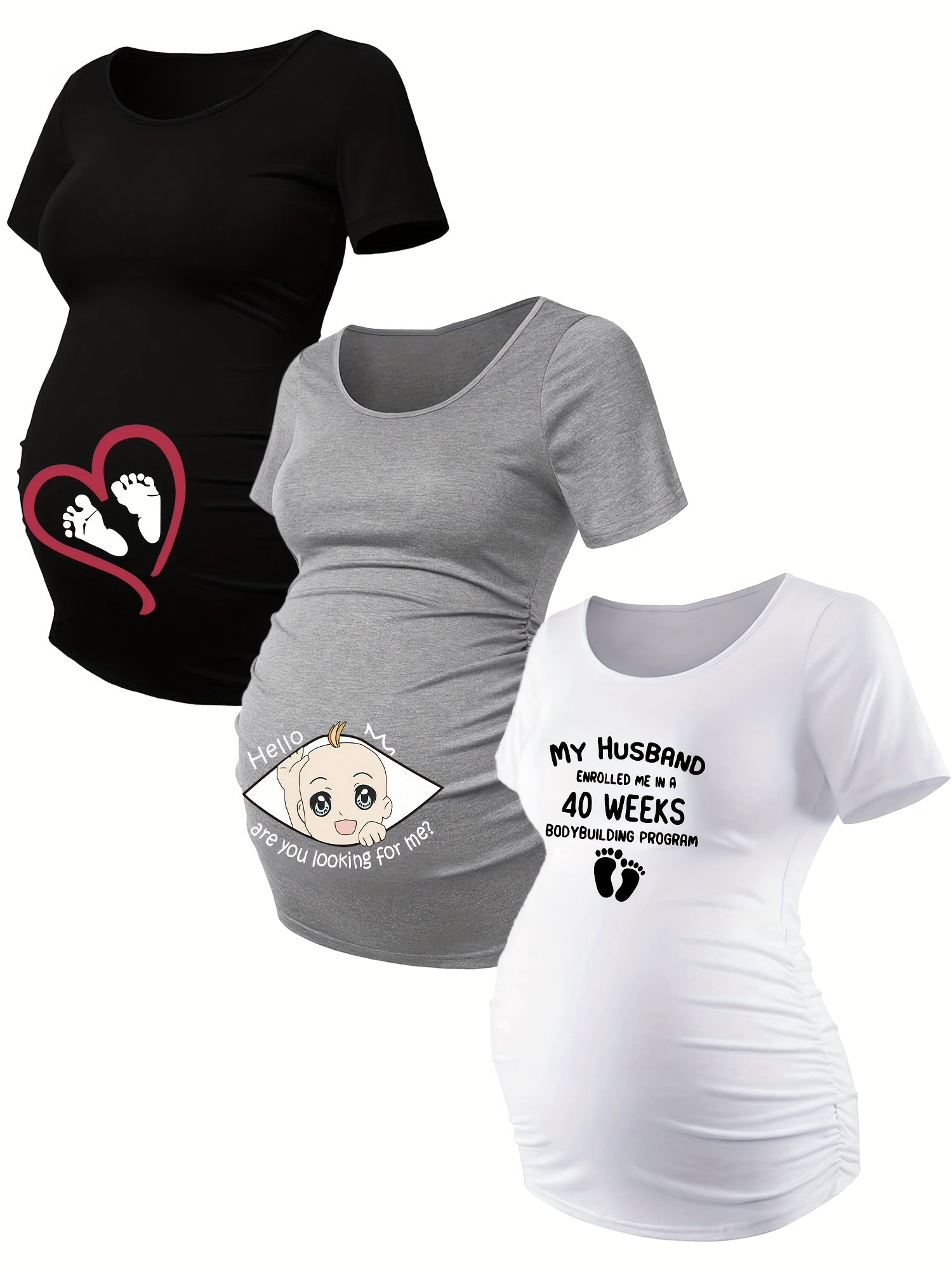 Lot De 3 T Shirts Grossesse Femme Motif Empreintes Stretch Col Rond Confort Et Liberté De Mouvement by LSDLBoutique.ch