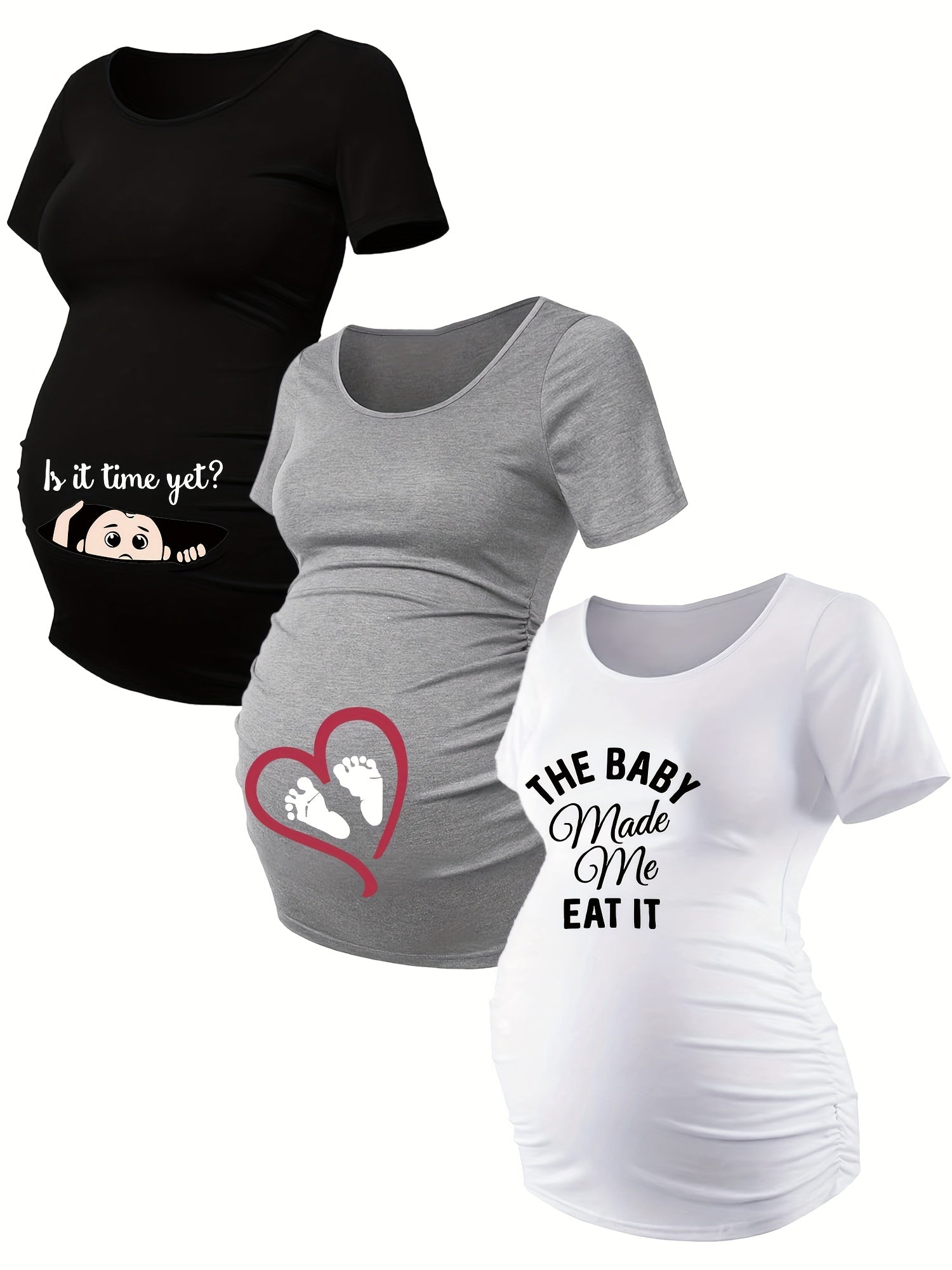 Lot De 3 T Shirts Grossesse Femme Motif Empreintes Stretch Col Rond Confort Et Liberté De Mouvement by LSDLBoutique.ch