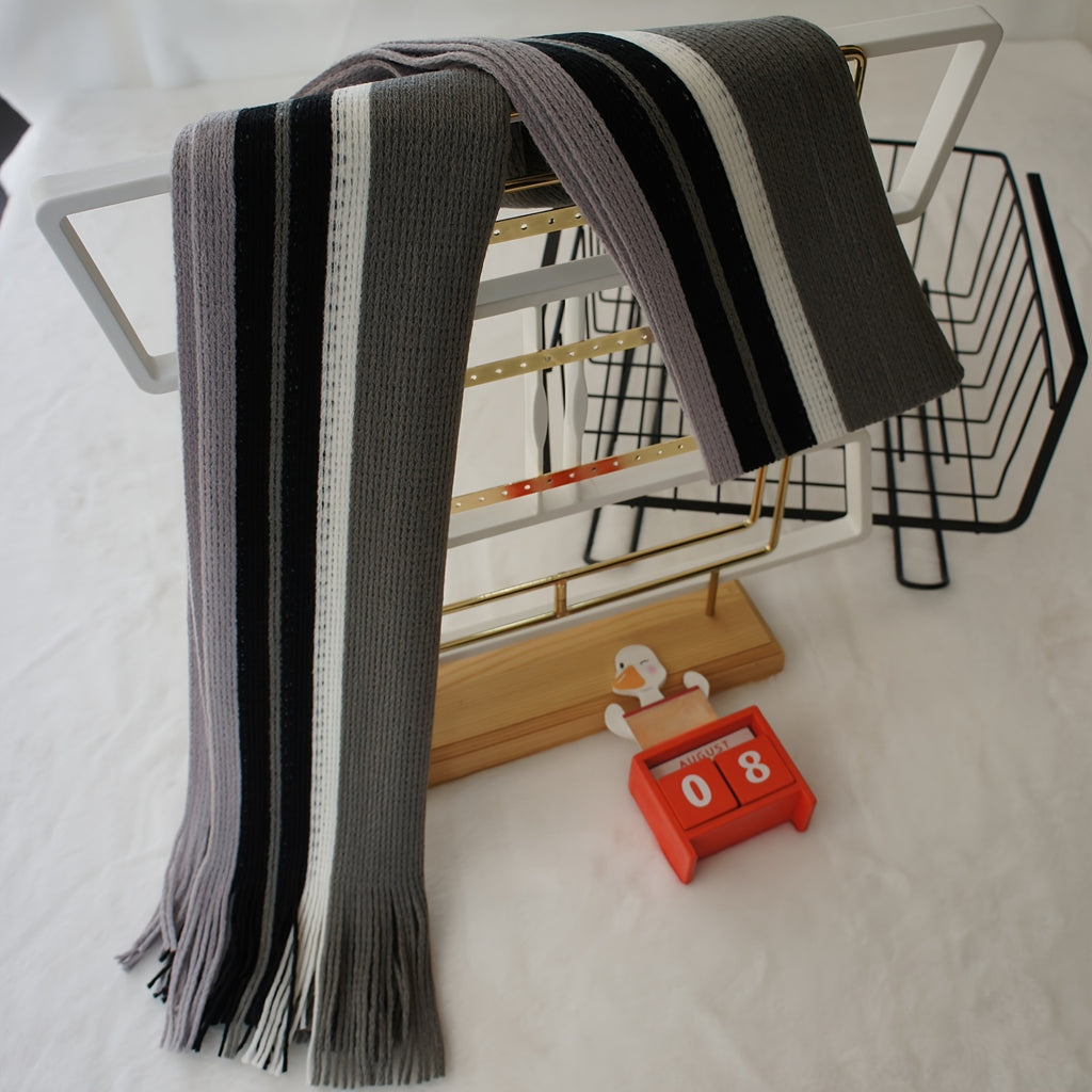 Écharpe Homme À Rayures Tricot Chaud Avec Franges En Acrylique Doux Pour Hiver Confortable Et Légère by LSDLBoutique.ch