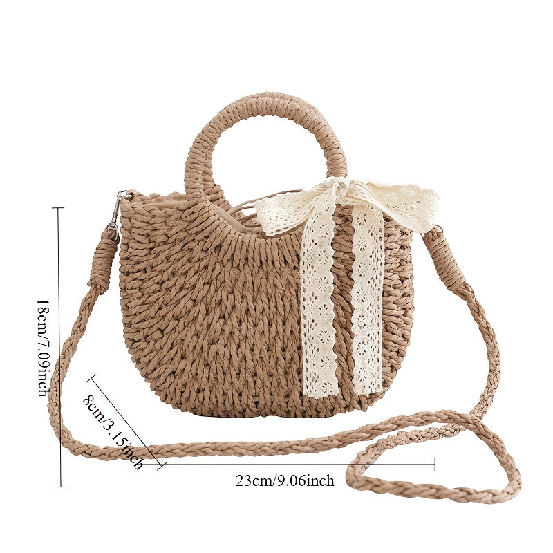 Trendy Mini Straw Crossbody Bag with Decorative Tassel, Handwoven Hollow Design for Summer Wear, Detachable Shoulder Strap, Lined for Easy Practicality, SendpiSTIL by LSDLBoutique.ch