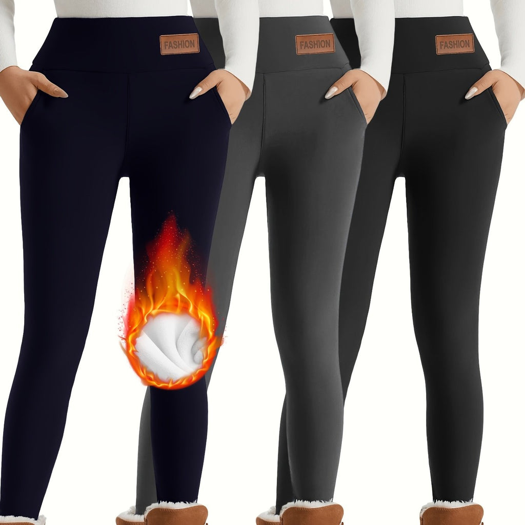 Lot De 3 Leggings Thermiques Femme Poches Taille Haute Doublés Polaire Doux Et Stretch by LSDLBoutique.ch