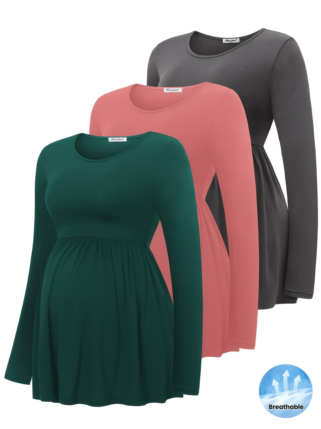 Lot de 3 T Shirts Grossesse Manches Longues Col Rond Tricot Fluide Bearsland Confort et Style by LSDLBoutique.ch