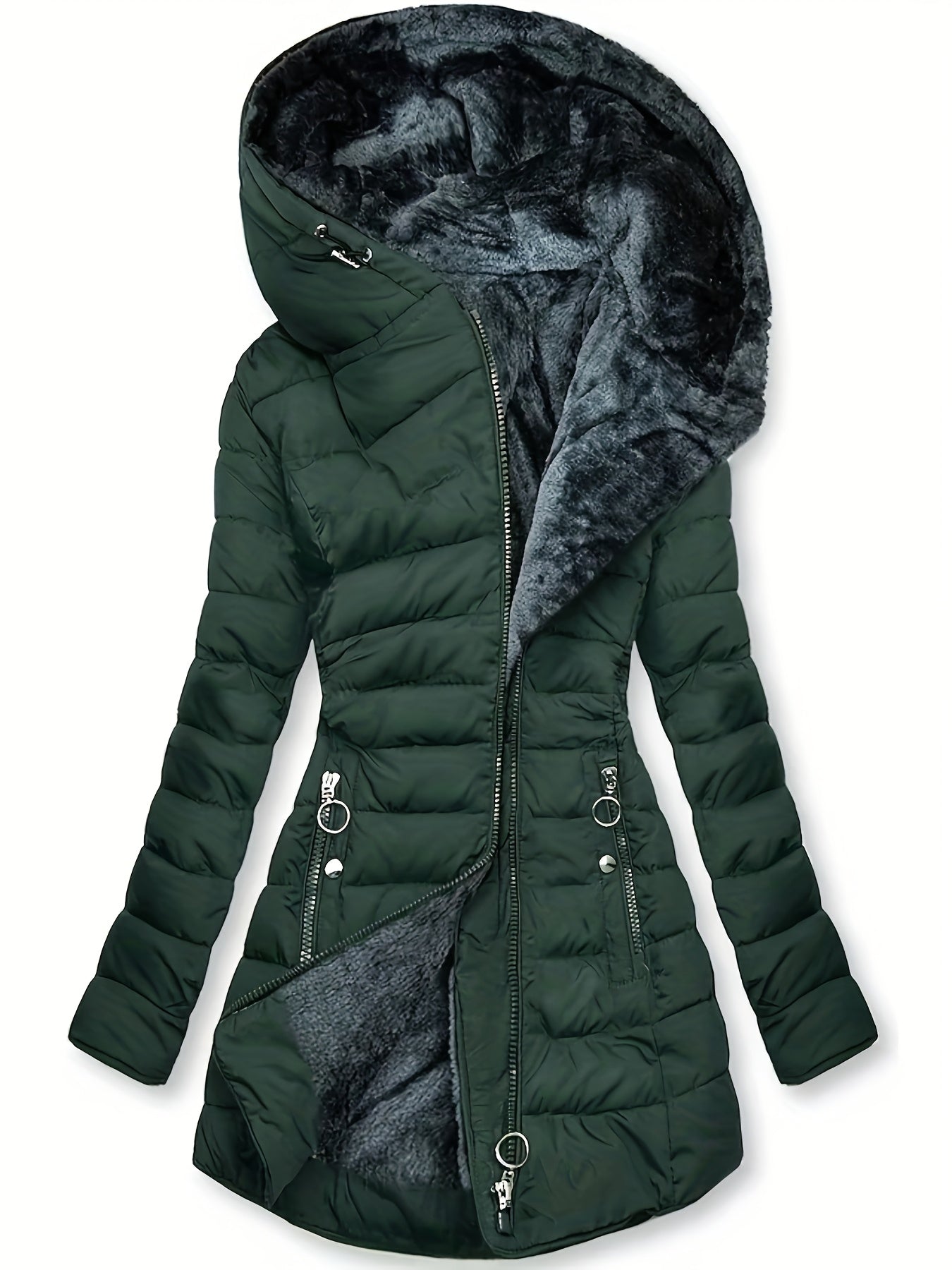 Veste Hiver Femme Doublée Polaire Mi Longue Zippée À Capuche Coupe Ample Pour Journées Froides by LSDLBoutique.ch