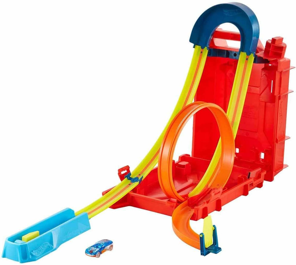 Hot Wheels Coffret Construction Circuit Petite Voiture Cascades Bidon D’Essence Track Builder Unlimited, 1 Véhicule Inclus, Jouet Enfant, A Partir De 6 Ans, HDX78