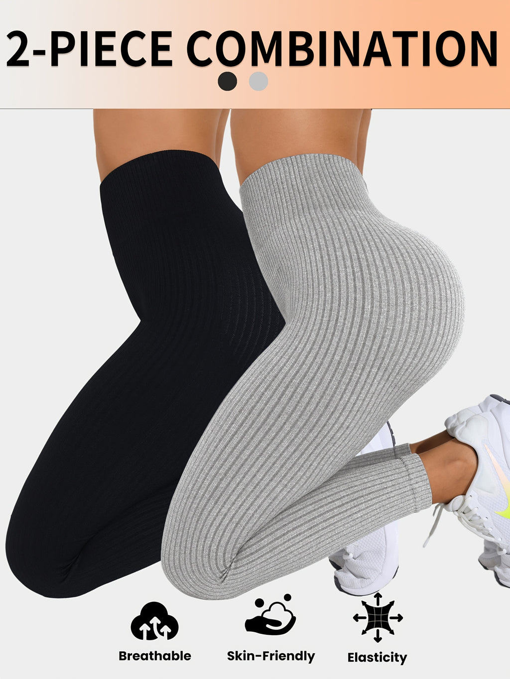 Lot De 2 Leggings Femme Taille Haute Côtelés Confort Stretch Respirants Idéal Yoga Et Fitness by LSDLBoutique.ch