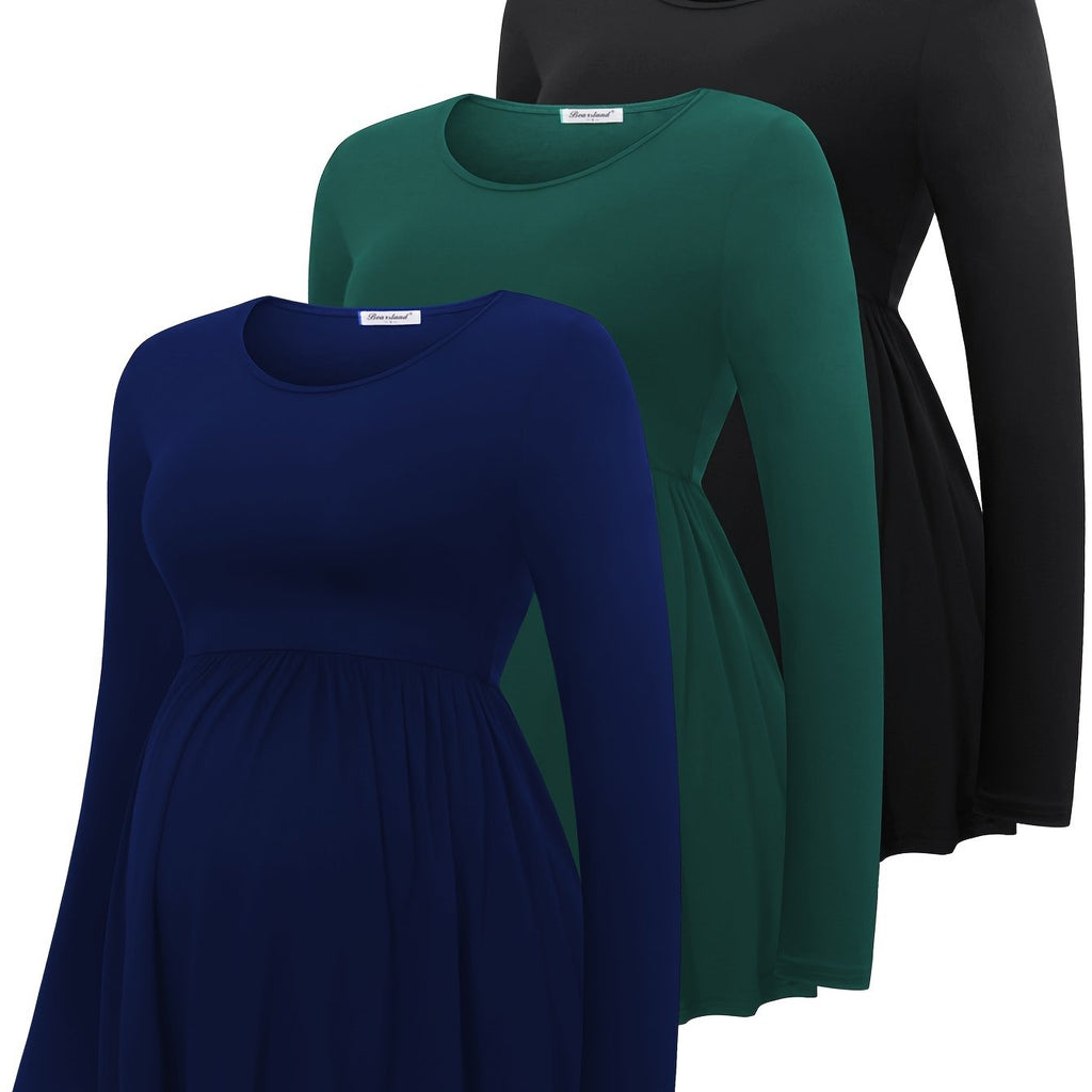 Lot de 3 T Shirts Grossesse Manches Longues Col Rond Tricot Fluide Bearsland Confort et Style by LSDLBoutique.ch