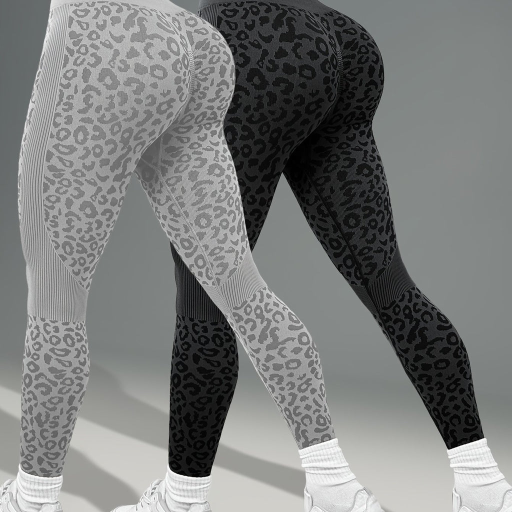 Lot de 2 Leggings Femme Taille Haute Imprimé Léopard Gainant Tissu Respirant et Opaque pour Yoga Fitness by LSDLBoutique.ch