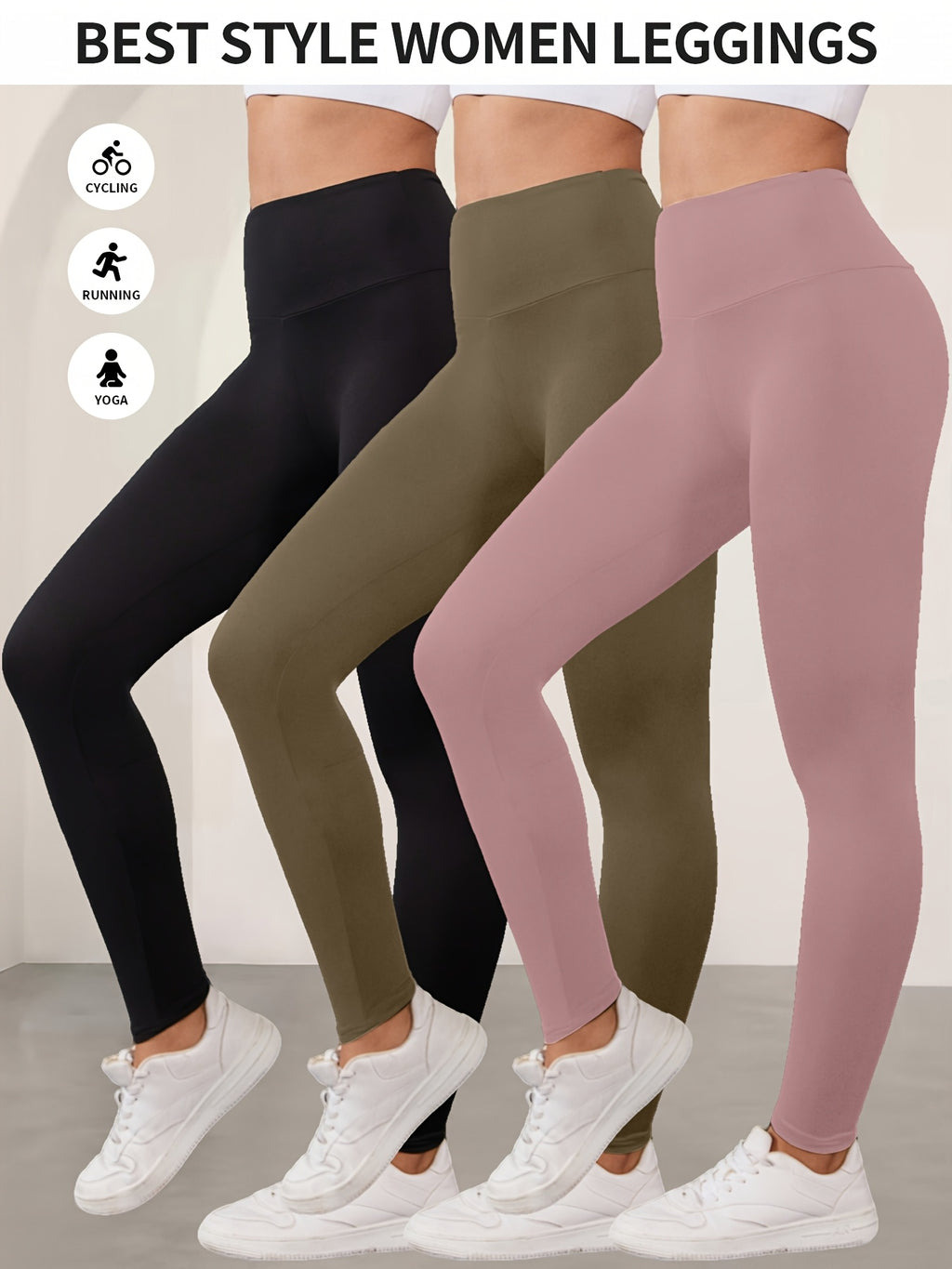 Lot De 3 Leggings Femme Taille Haute Opaques Avec Stretch Contrôle Du Ventre Et Ceinture Antidérapante by LSDLBoutique.ch