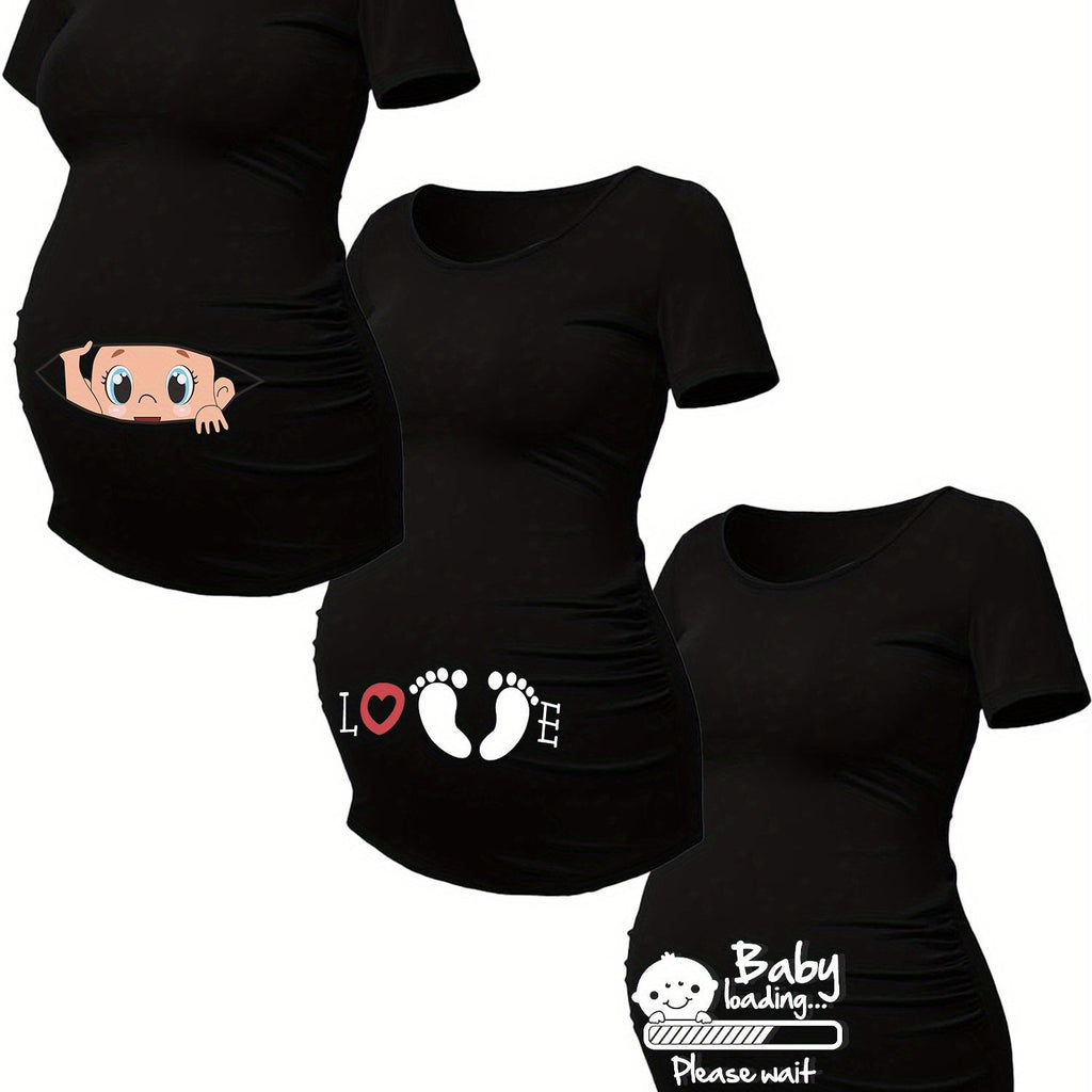 Lot De 3 T Shirts Grossesse Femme Motif Empreintes Stretch Col Rond Confort Et Liberté De Mouvement by LSDLBoutique.ch