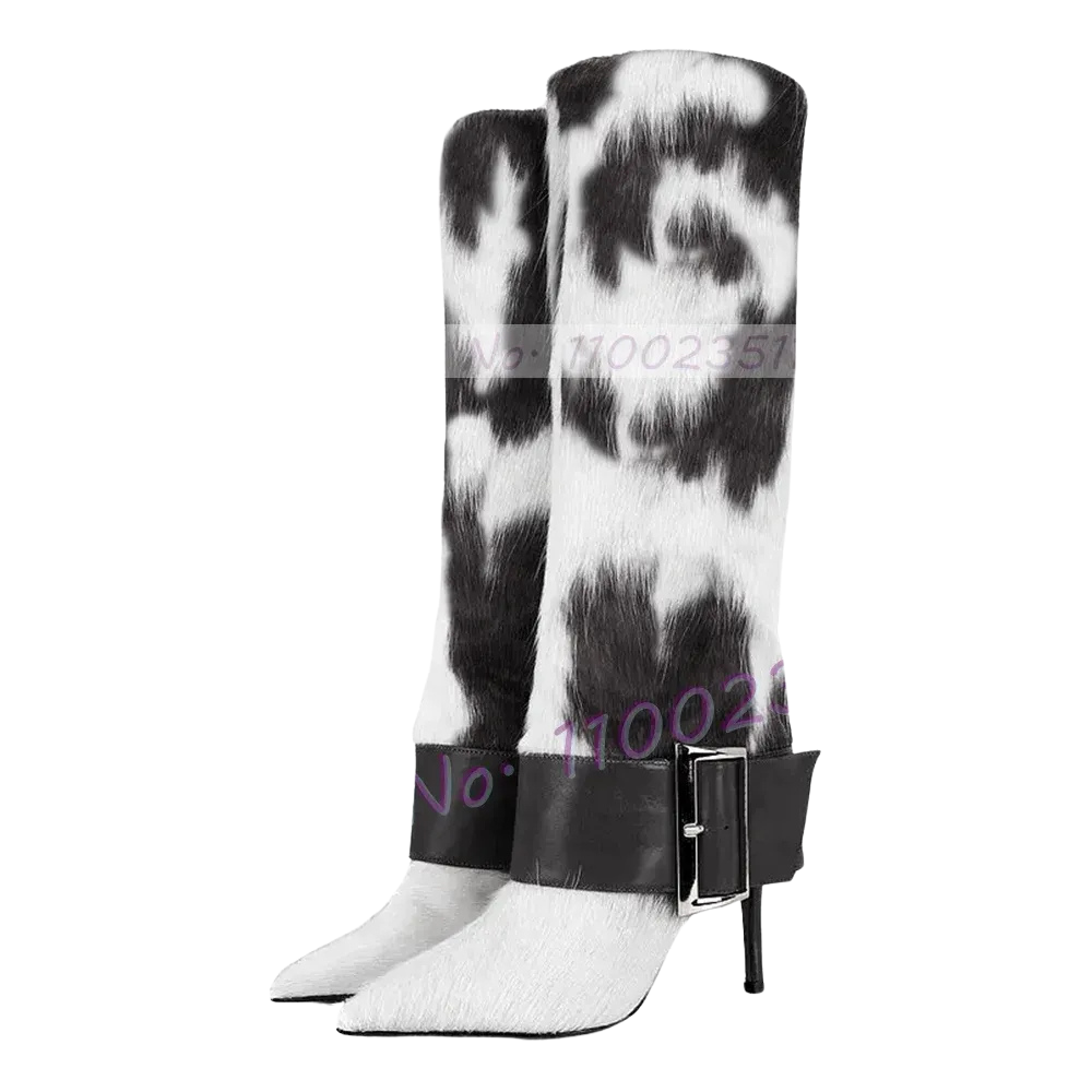 Bottes Hautes Crin De Cheval Marron Et Blanc Boucle Métal