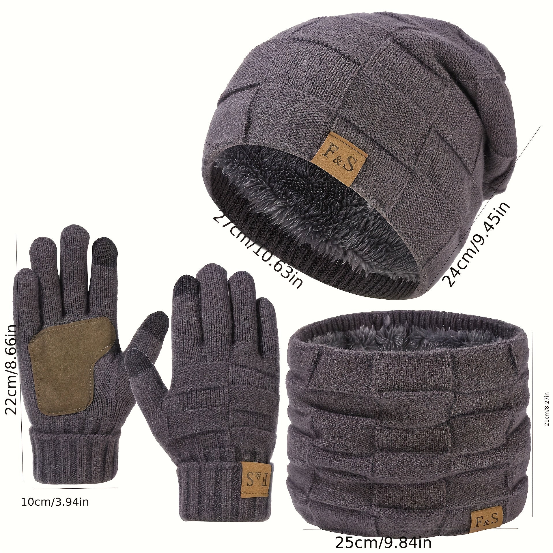 Ensemble Hiver Unisexe 3 Pièces Bonnet Écharpe Gants Chauds Léger et Confortable en Tissu Tricoté Extensible by LSDLBoutique.ch