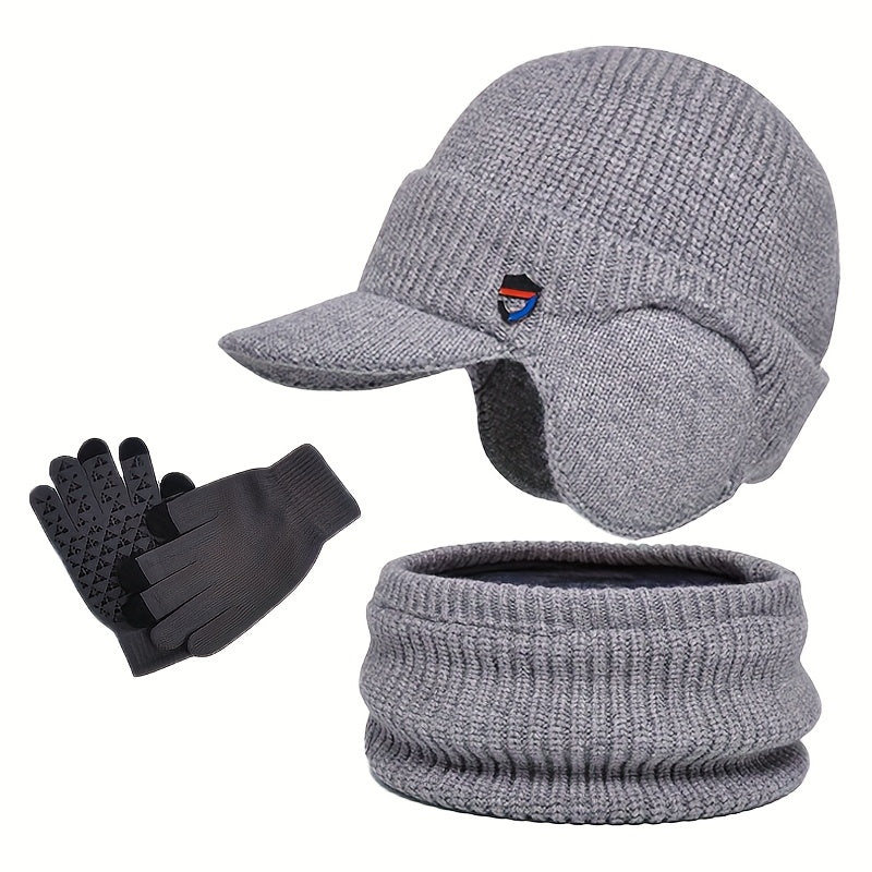 Ensemble Hiver 3 Pièces Pour Homme Bonnet Écharpe Gants Antidérapants Couvre Oreilles Intégré by LSDLBoutique.ch