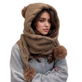 Bonnet D’Hiver Femme Doublé Polaire Avec Pompons Et Écharpe Intégrés Pour Envelopper Tête Et Cou by LSDLBoutique.ch