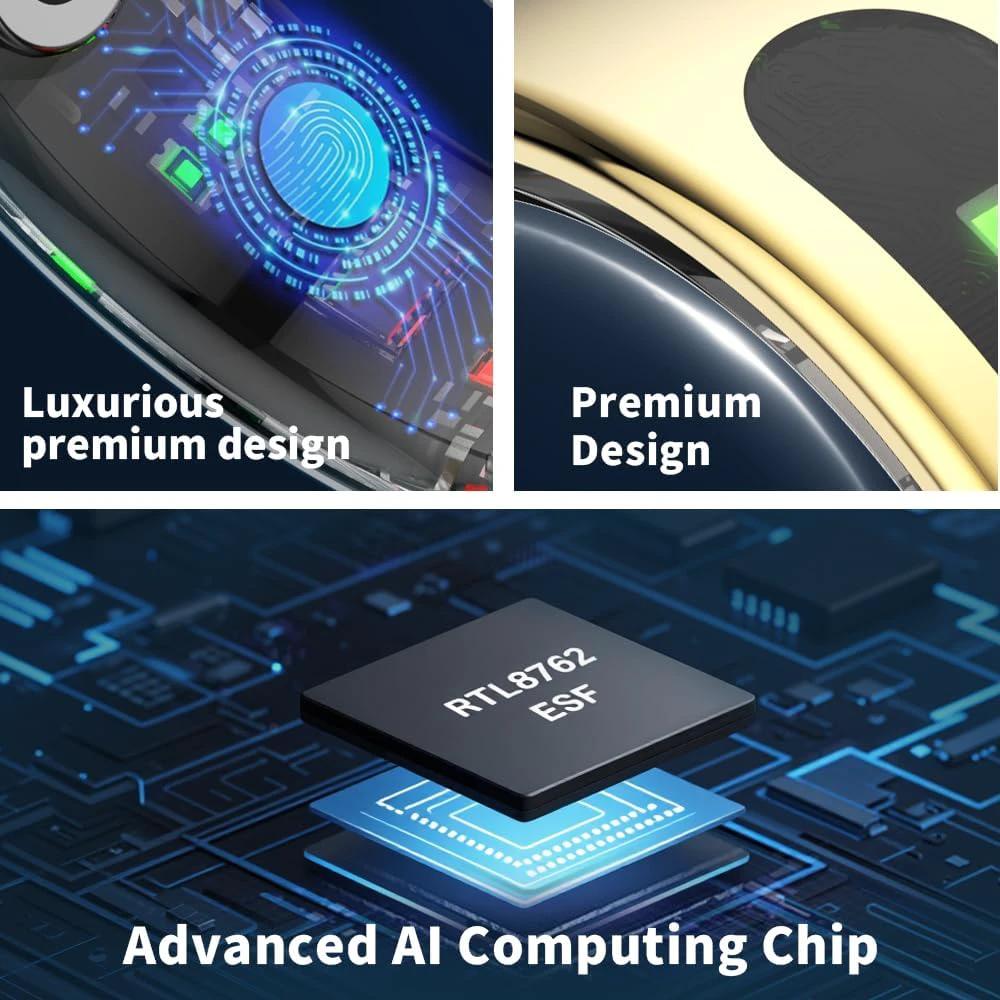 Smart Ring LED Touch Activity Tracker/Heart Rate/Sleep/Oximetry, 5ATM Smart Ring Music/Video Control, Smart Ring Fitness Tracker Compatible iOS/Android (Gold, 7)