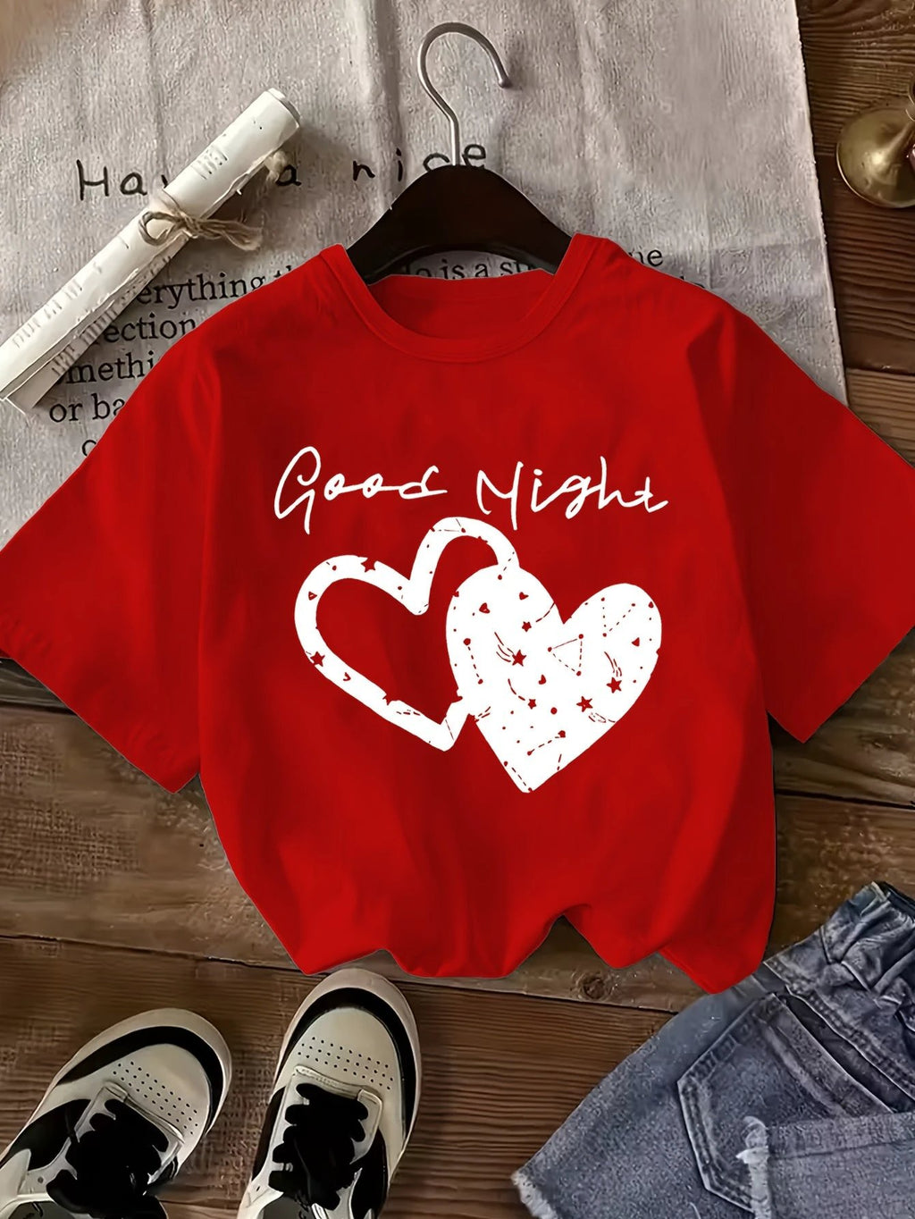 Lot de 3 T Shirts Fille Coeur Imprimé Léopard Noir Rose Blanc