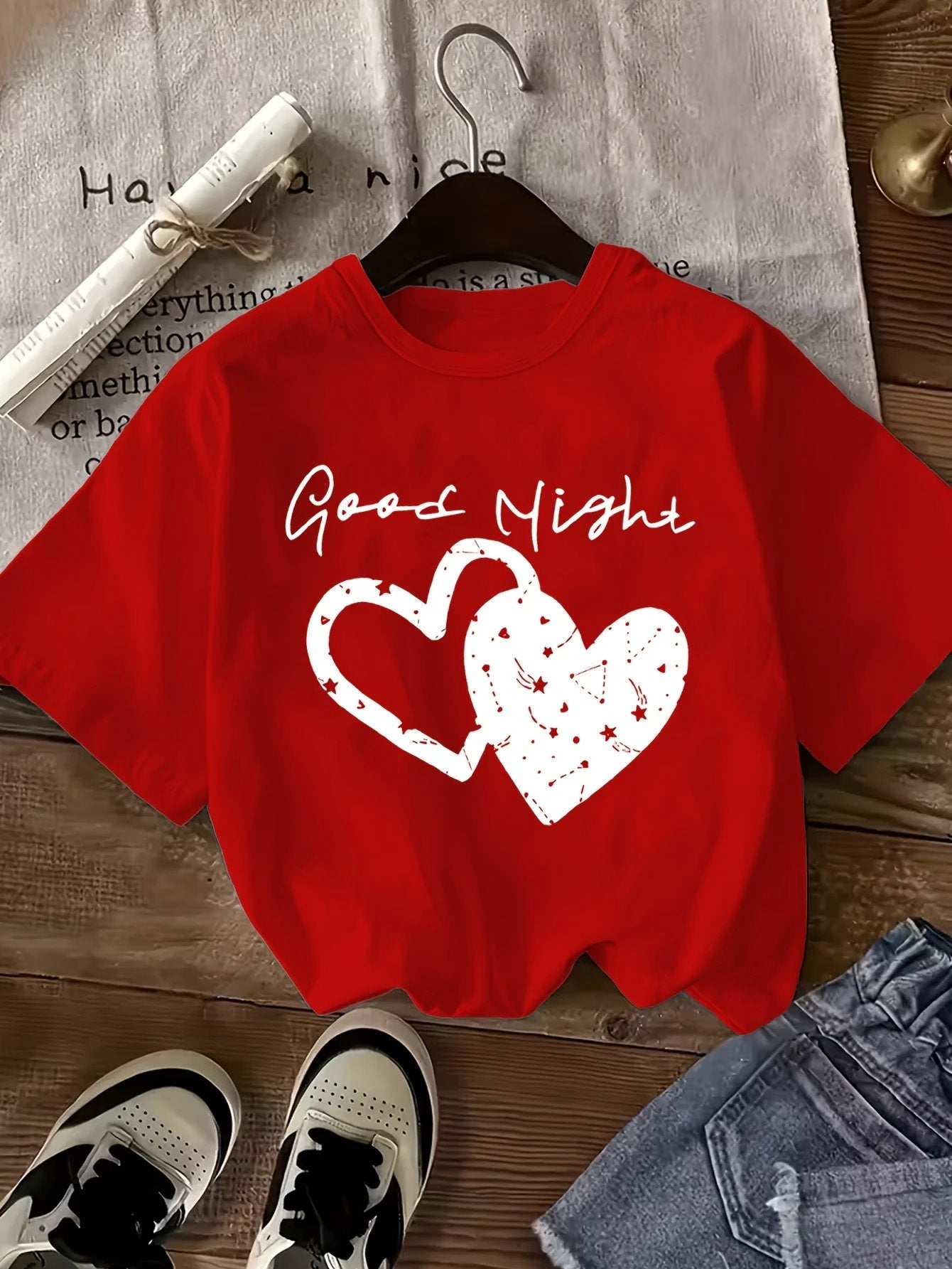 Lot de 3 T Shirts Fille Coeur Imprimé Léopard Noir Rose Blanc