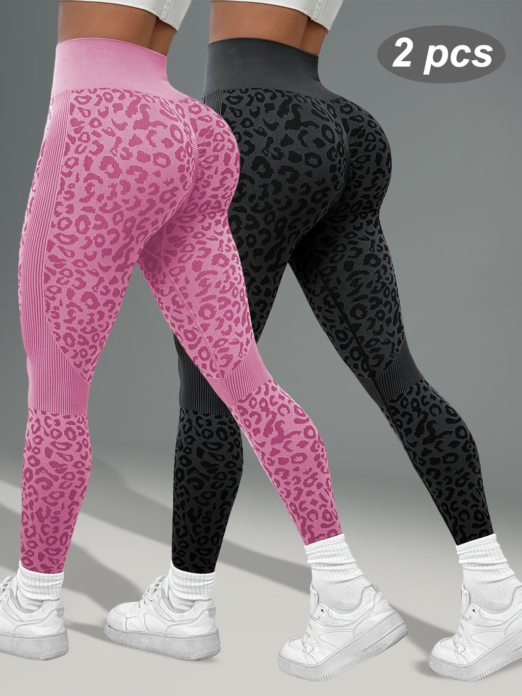 Lot de 2 Leggings Femme Taille Haute Imprimé Léopard Gainant Tissu Respirant et Opaque pour Yoga Fitness by LSDLBoutique.ch