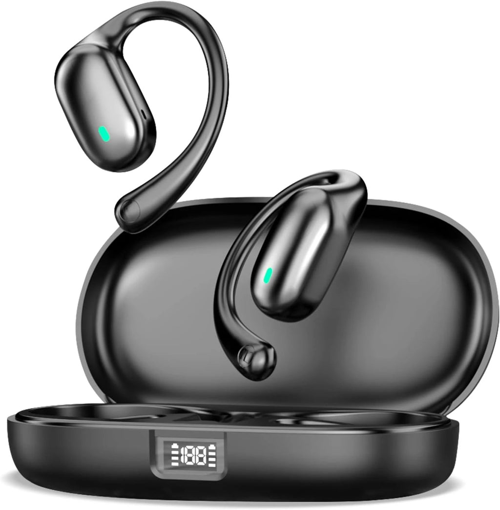 Open Ear Wireless Bluetooth Headphones, Open Ear Bluetooth Earbuds with Clip for Sports with Noise Reduction ENC, IPX7 Waterproof, 40 Hours Battery Life, Clear Calls, Comfortable, Bluetooth 5.3 (Black)