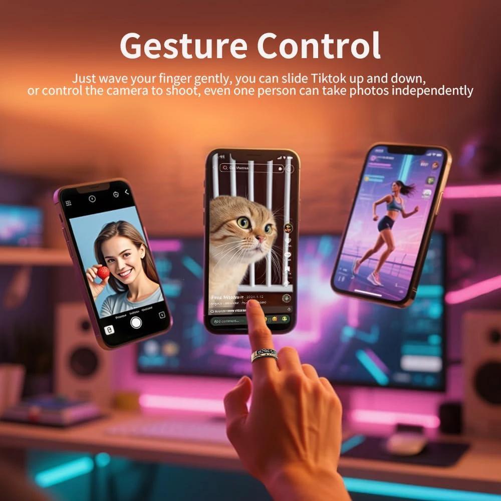 Smart Ring with LED Display, Activity Tracker/Heart Rate/Blood Oxygen/Women's Health/Sleep Touch Control Ring, Smart Ring Compatible iOS/Android (Gold, 10)