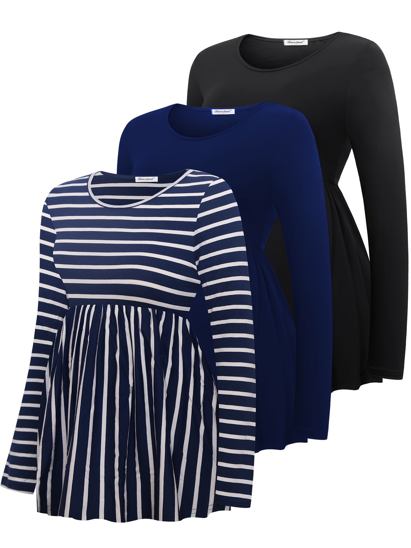Lot de 3 T Shirts Grossesse Manches Longues Col Rond Tricot Fluide Bearsland Confort et Style by LSDLBoutique.ch