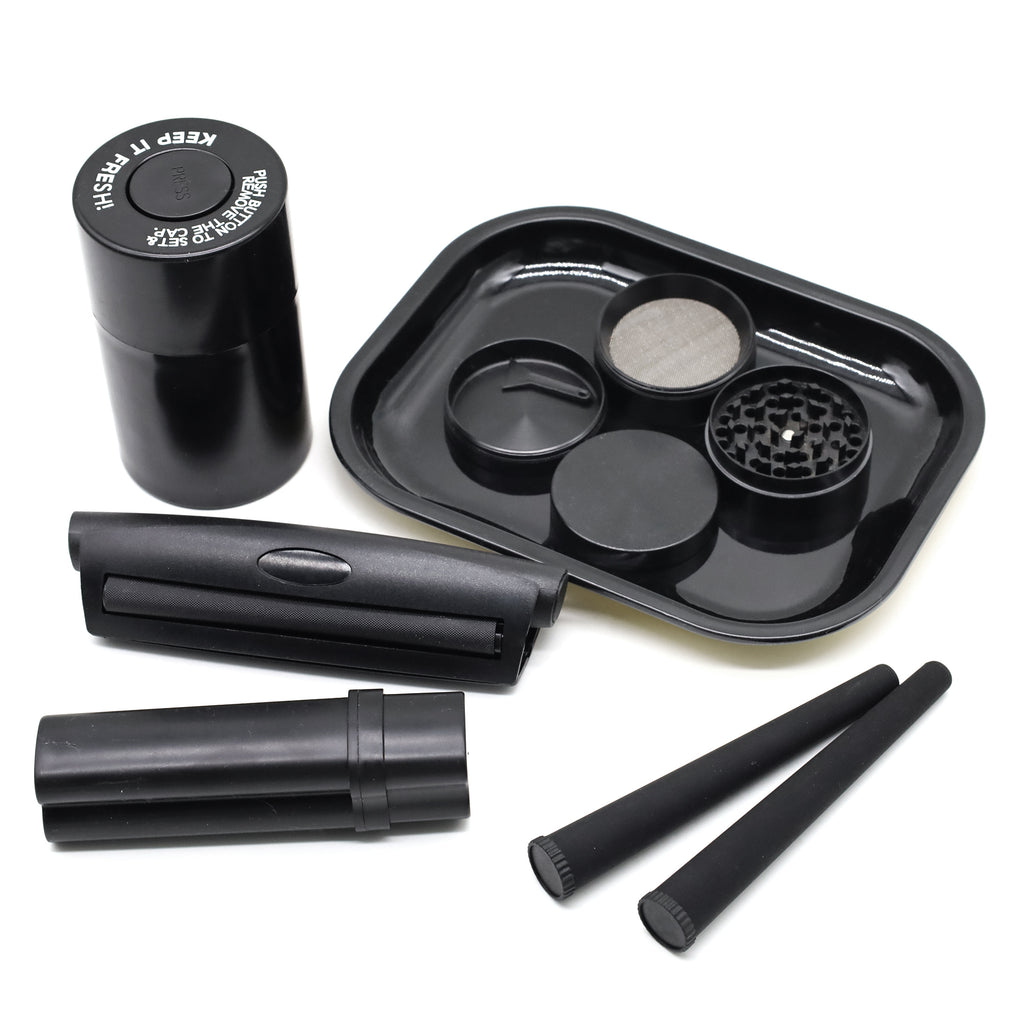 Set Fumeur Noir 7pcs : Grinder 50mm, Plateau, Pipe, Rouleur Cadeau by LSDLBoutique.ch