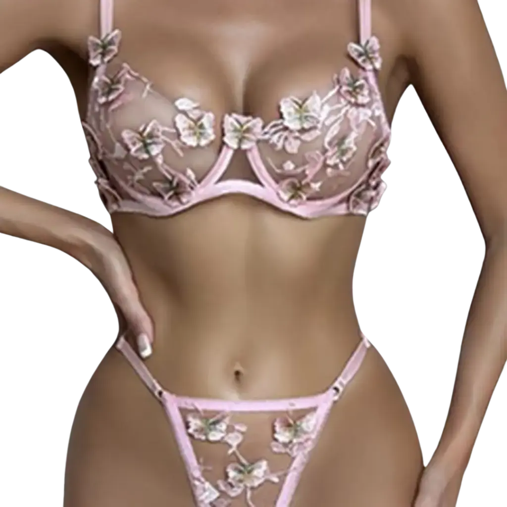 Louane Ensemble Lingerie Léger Avec Broderies Papillons Sur Tulle Fin Confortable Et Élégant by Les Secrets de Léa