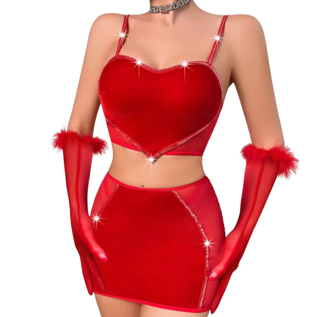 Céleste - Elegant Red Velvet Outfit by Les Secrets de Léa