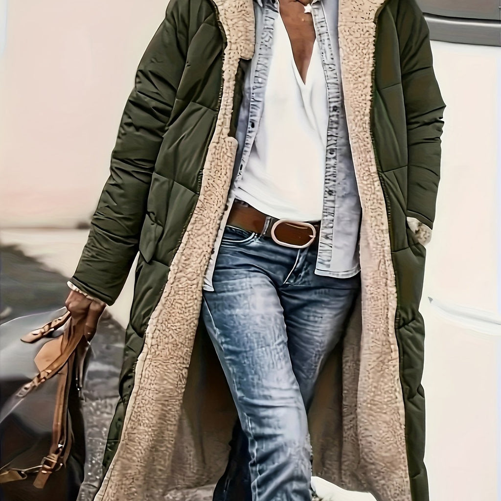 Manteau Femme Hiver Long Doublé Thermique À Capuche Poches Beige Marron Taupe Chaud by LSDLBoutique.ch