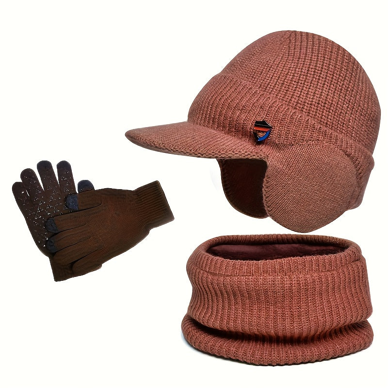 Ensemble Hiver 3 Pièces Pour Homme Bonnet Écharpe Gants Antidérapants Couvre Oreilles Intégré by LSDLBoutique.ch