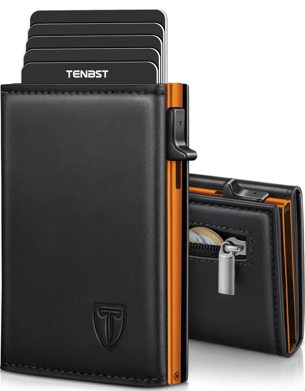 TENBST Men's Leather Wallet, RFID Blocking Card Holder, 8 Credit Card Holders, Credit Card Holder with Banknote Compartment and Coin Pocket – Gift Box