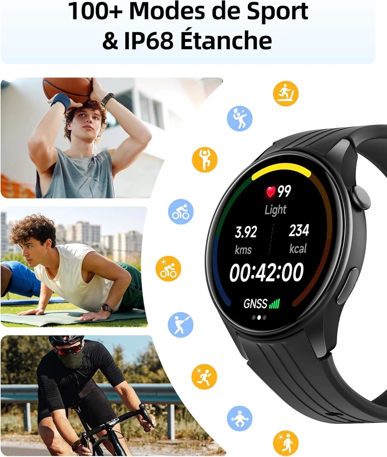 Parsonver Smart Watch with Built-in GPS, Smartwatch with Bluetooth Calls, 100+ Sports, Heart Rate and Sleep, IP68 Waterproof, Smart Watch for Android/iPhone (Black, 43 mm)