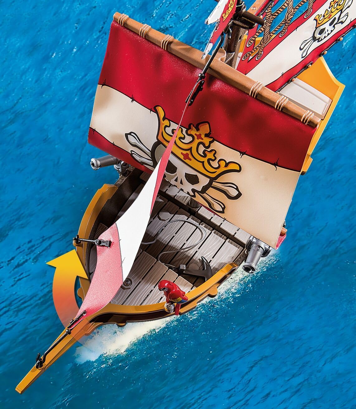 Playmobil 71418 Chaloupe des Pirates, Le Bateau Flotte et Peut être équipé d'un Moteur Submersible, avec des voiles Mobiles, des canons Mobiles et inclinables, Univers Pirates pour Enfants dès 4 Ans